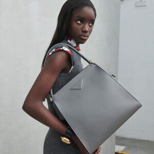 Prada Louise Gray Shoulder Bag with Minimalist Design